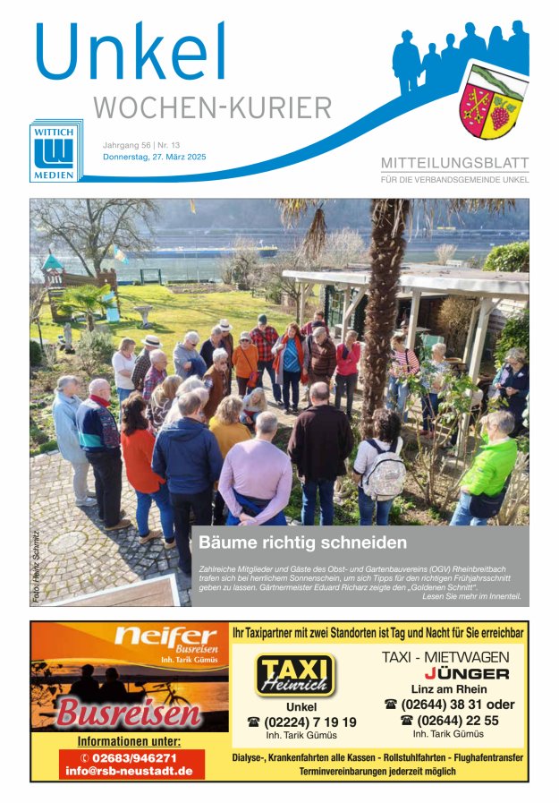 Wochen-Kurier Verbandsgemeinde Unkel Titelblatt 13/2025
