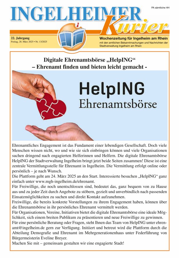 Ingelheimer Kurier Titelblatt 13/2025