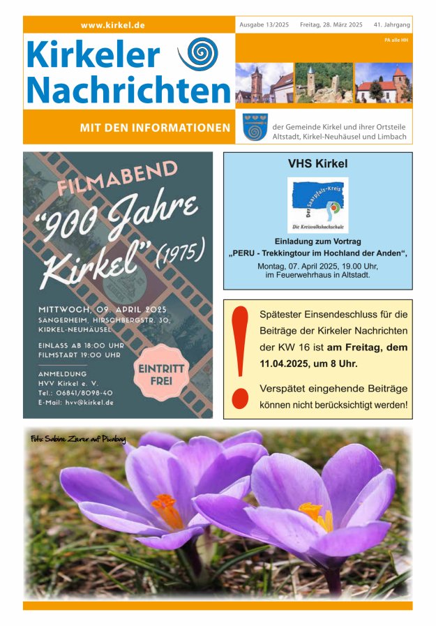 Kirkeler Nachrichten Titelblatt 13/2025