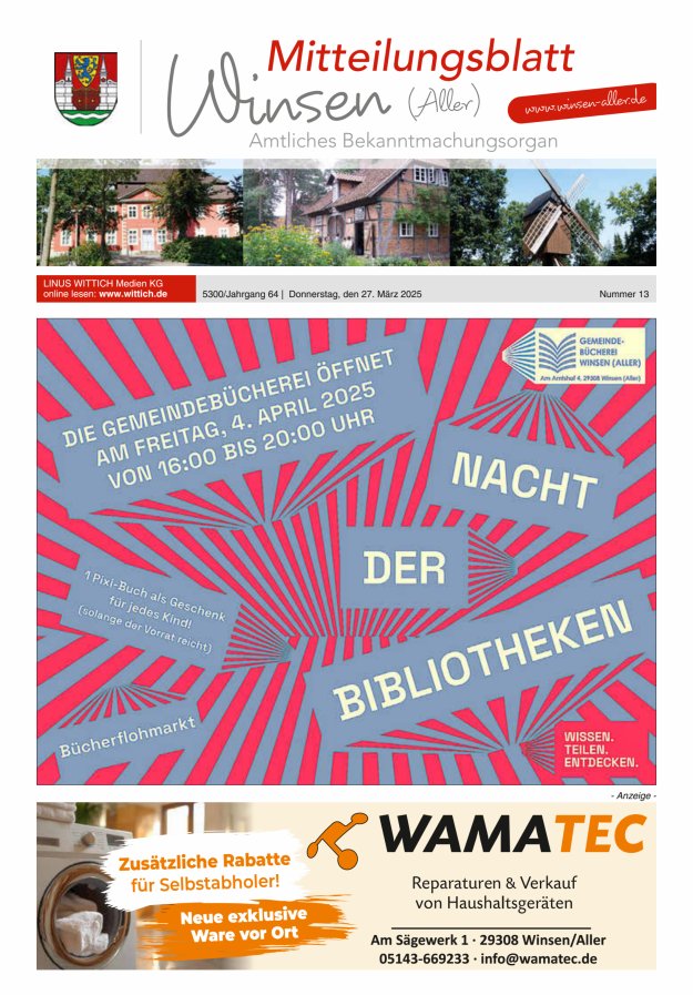 Mitteilungsblatt der Gemeinde Winsen Titelblatt 13/2025
