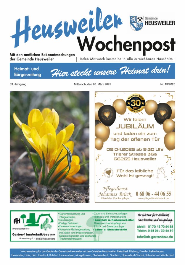 Heusweiler Wochenpost Titelblatt 13/2025