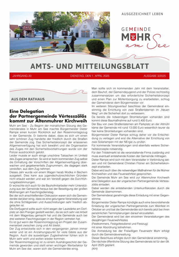 Muhrer Heimatbrief Amts- u Mitteilungsblatt der Gemeinde Muhr a See Titelblatt 03/2025