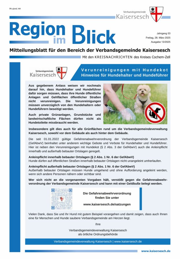 Region im Blick VG Kaisersesch Titelblatt 13/2025