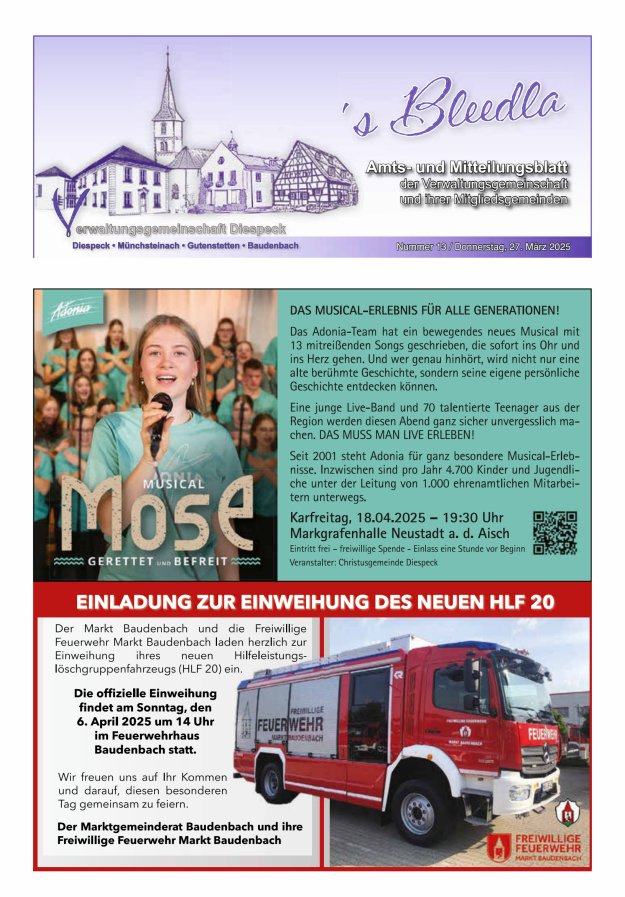 Amts- und Mitteilungsblatt VGem Diespeck Titelblatt 13/2025