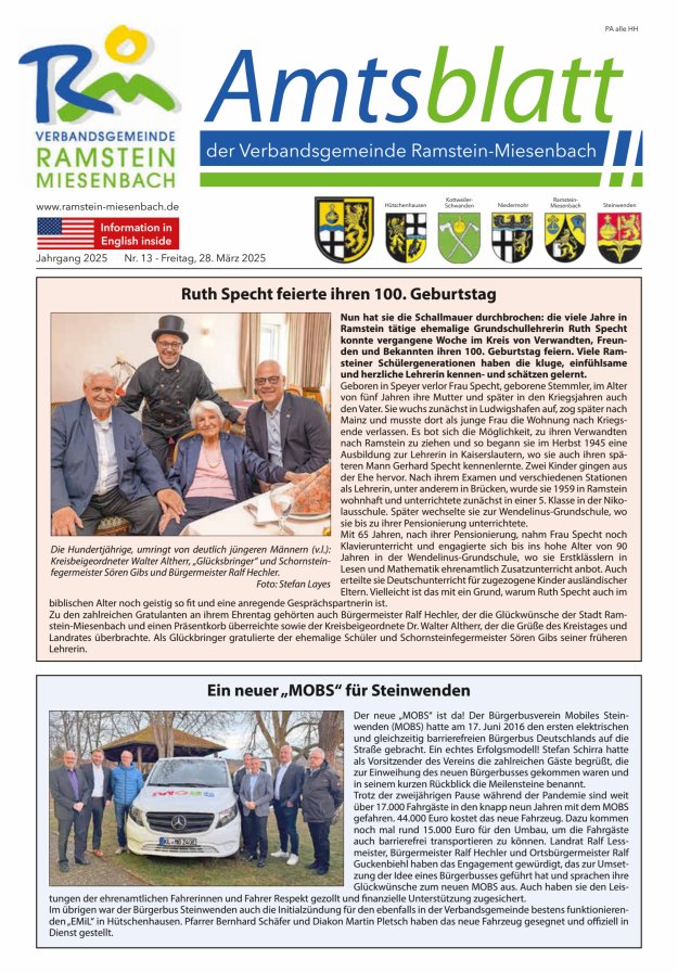 Amtsblatt VG Ramstein-Miesenbach Titelblatt 13/2025