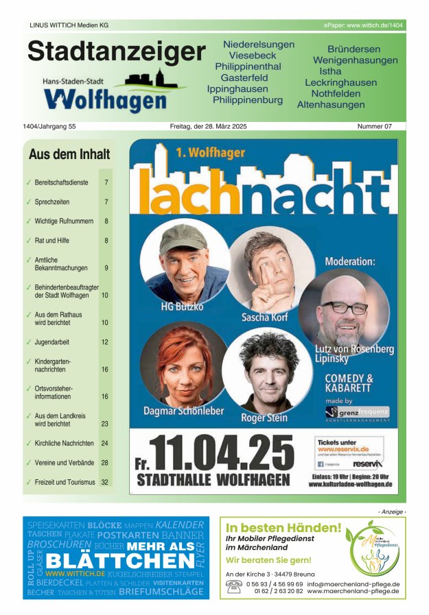 Wolfhager Stadtanzeiger Titelblatt 07/2025