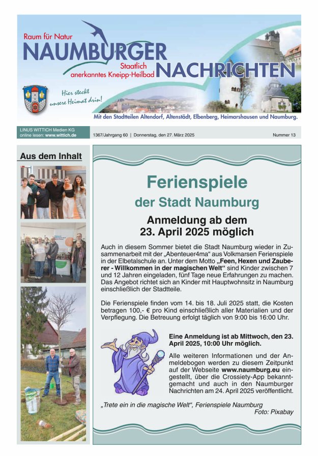 Naumburger Nachrichten Titelblatt 13/2025
