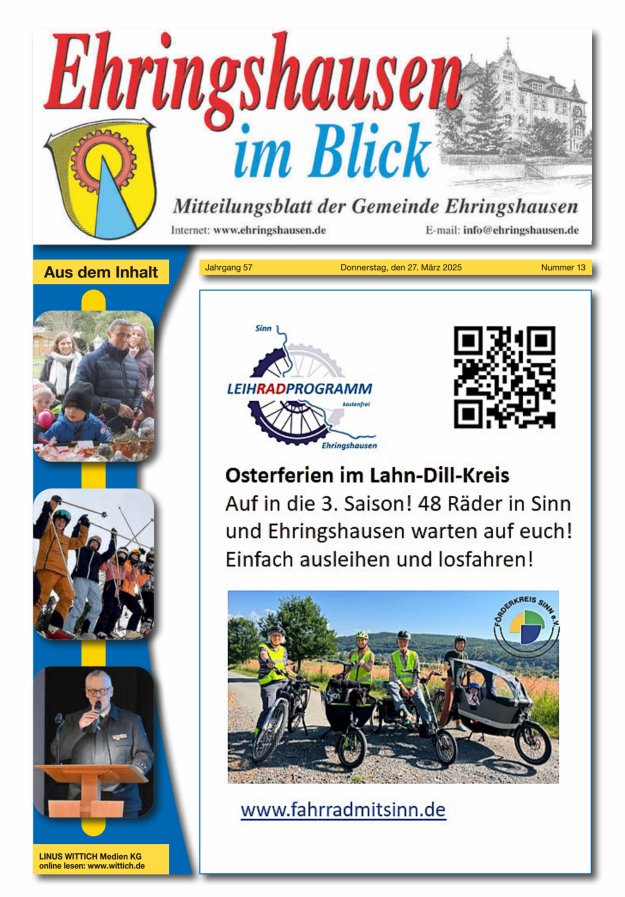 Mitteilungsblatt der Gemeinde Ehringshausen Titelblatt 13/2025