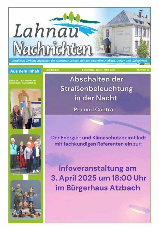 Lahnau Nachrichten Titelblatt 13/2025