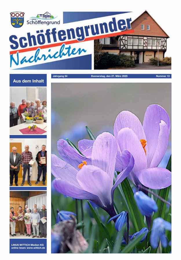 Schöffengrunder Nachrichten Titelblatt 13/2025