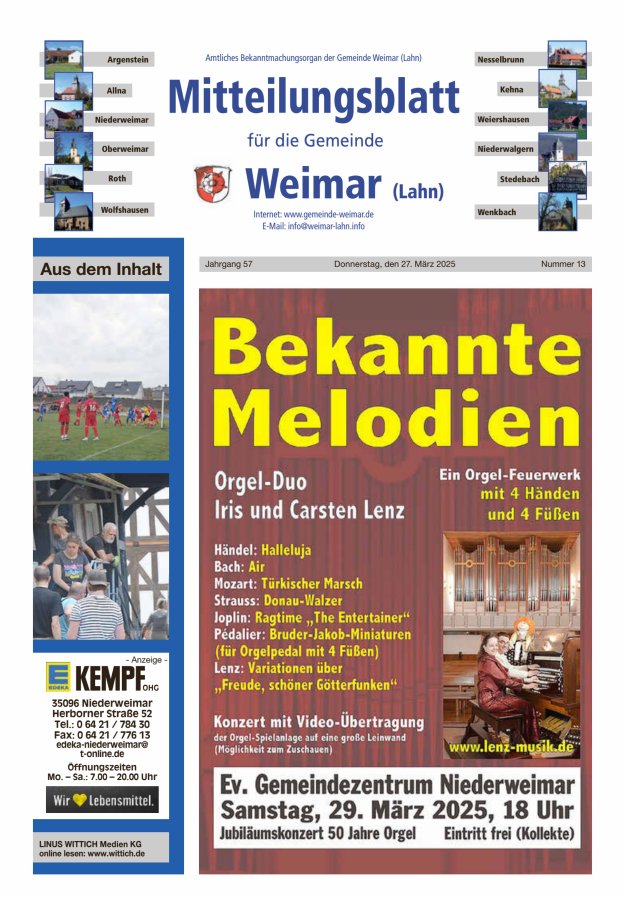 Mitteilungsblatt für die Gemeinde Weimar Titelblatt 13/2025