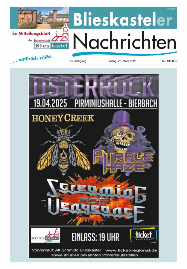 Blieskasteler Nachrichten  Titelblatt 13/2025
