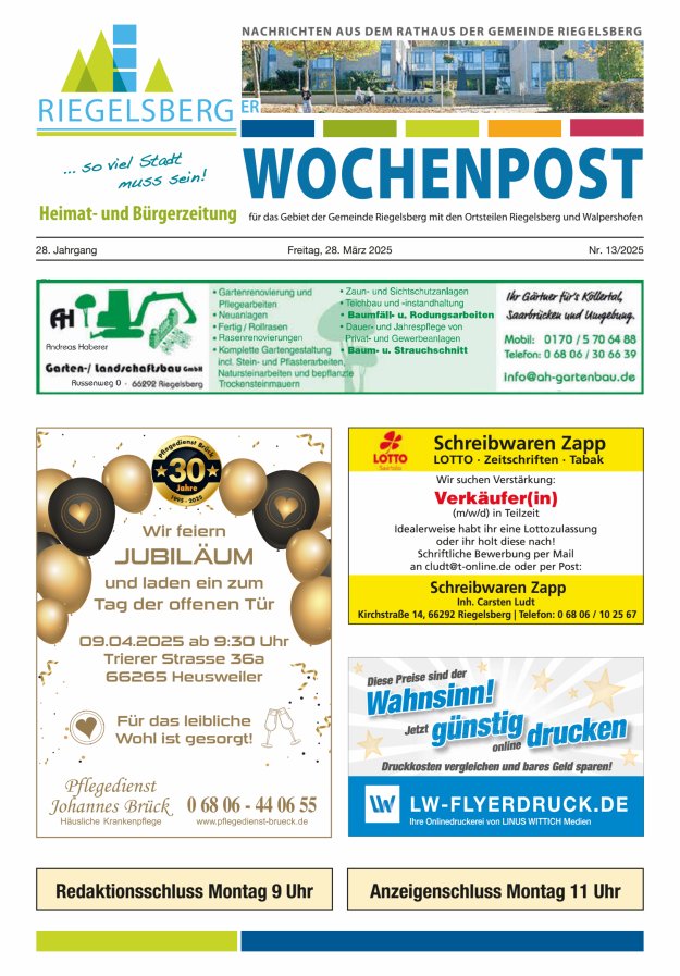 Riegelsberger Wochenpost Titelblatt 13/2025
