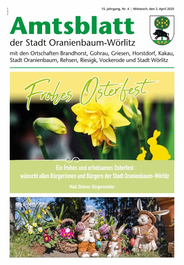 Amtsblatt der Stadt Oranienbaum-Wörlitz mit den Ortschaften Titelblatt 04/2025