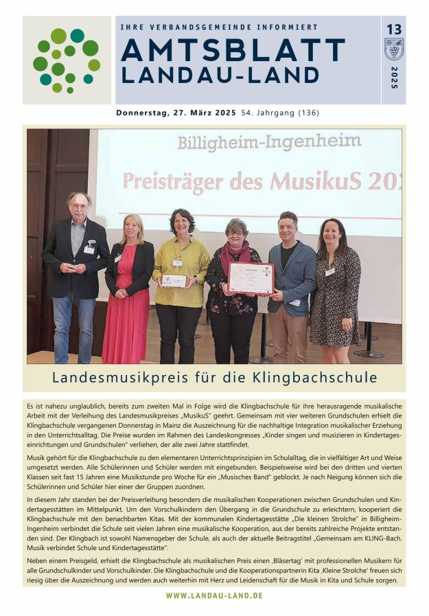 Amtsblatt VG Landau-Land Titelblatt 13/2025