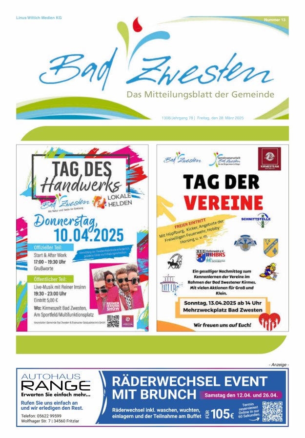 Heimatzeitung Bad Zwesten Titelblatt 13/2025