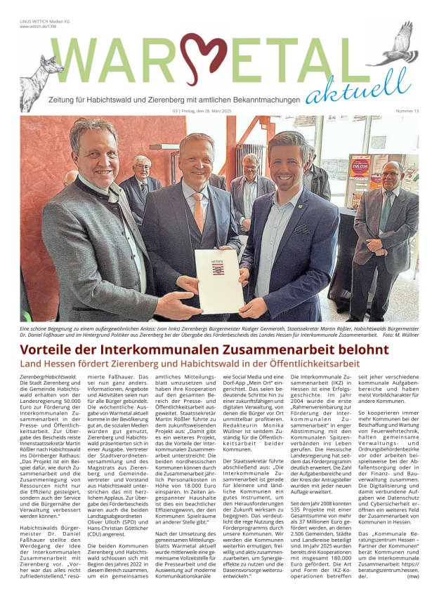 Warmetal aktuell (Habichtswald + Zierenberg) Titelblatt 13/2025
