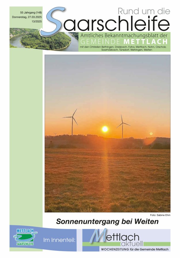 Rund um die Saarschleife Gemeinde Mettlach Titelblatt 13/2025