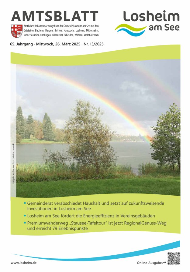 Amtliches Bekanntmachungsblatt der Gemeinde Losheim am See Titelblatt 13/2025