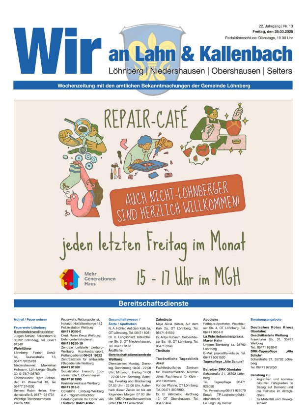 Amtliches Mitteilungsblatt der Gemeinde Löhnberg Titelblatt 13/2025