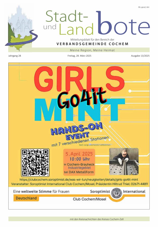 Stadt- und Landbote VG Cochem Titelblatt 13/2025