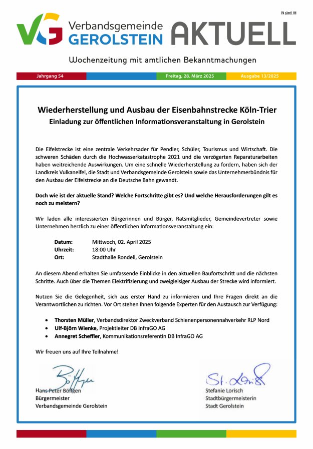 Verbandsgemeinde Gerolstein aktuell Titelblatt 13/2025