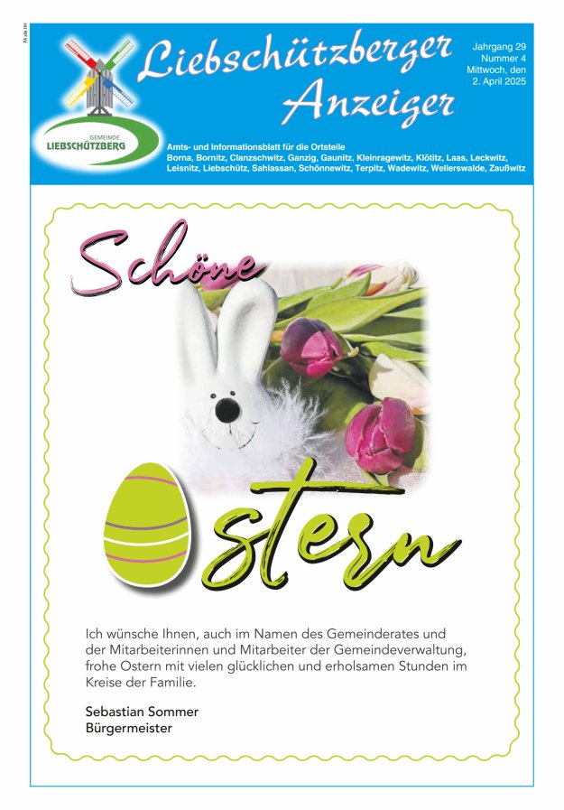 Liebschützberger Anzeiger - Amts- und Informationsblatt Titelblatt 04/2025