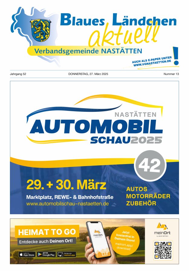 Blaues Ländchen aktuell - Heimat- u Bürgerzeitung VG Nastätten Titelblatt 13/2025