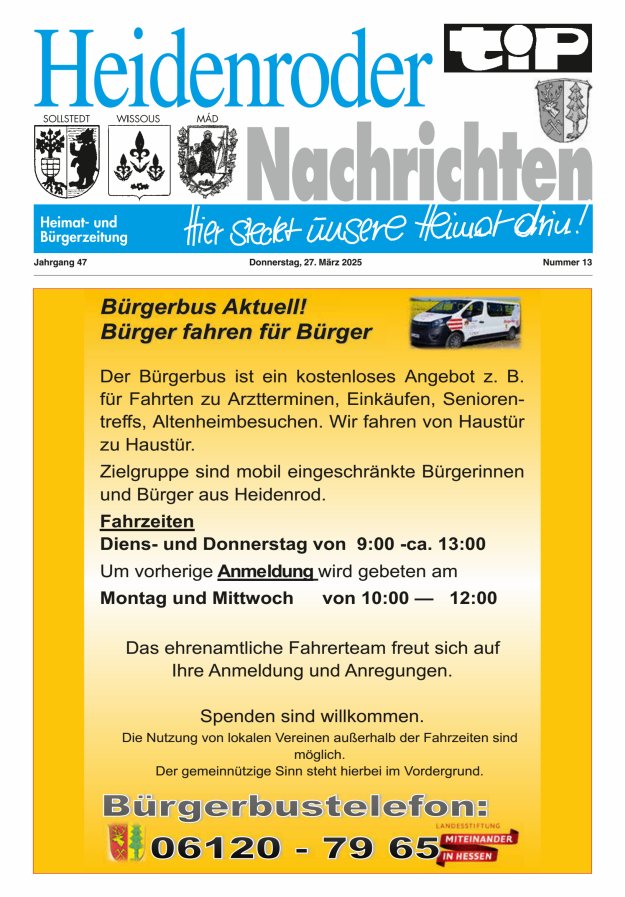 "tip" Heidenroder Nachrichten Titelblatt 13/2025