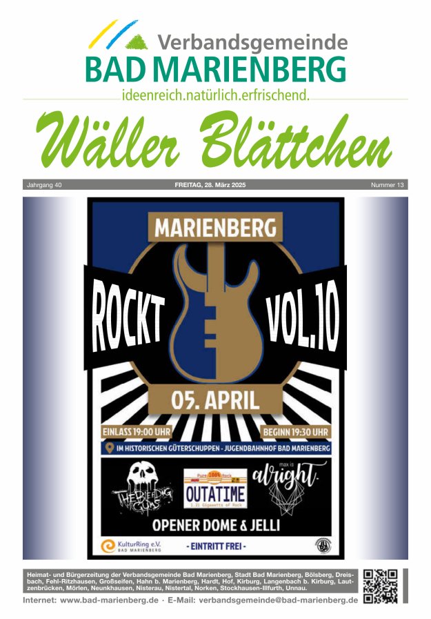 Wäller Blättchen - Verbandsgemeinde Bad Marienberg Titelblatt 13/2025