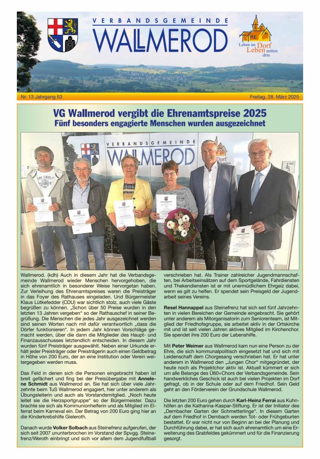 Wir über uns - Verbandsgemeinde Wallmerod Titelblatt 13/2025
