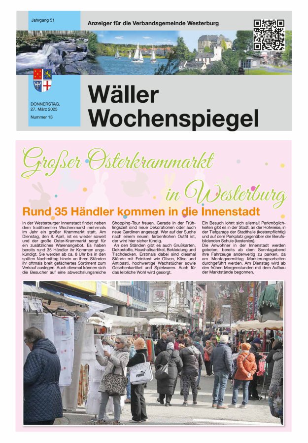 Wäller Wochenspiegel - Anzeiger für die Verbandsgemeinde Westerburg Titelblatt 13/2025