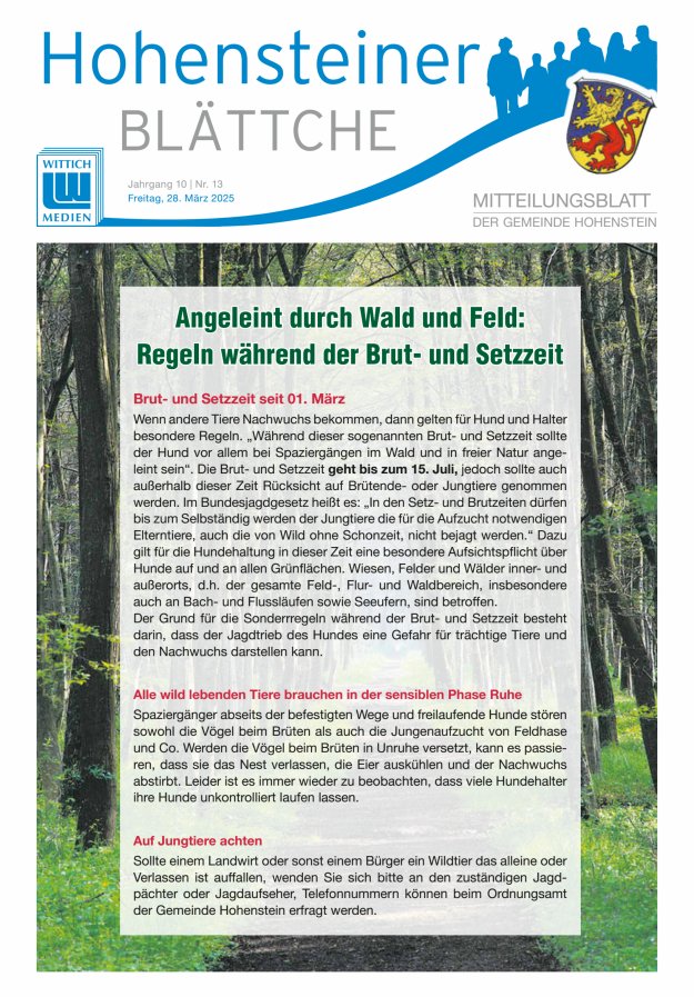 Hohensteiner Blättche Titelblatt 13/2025
