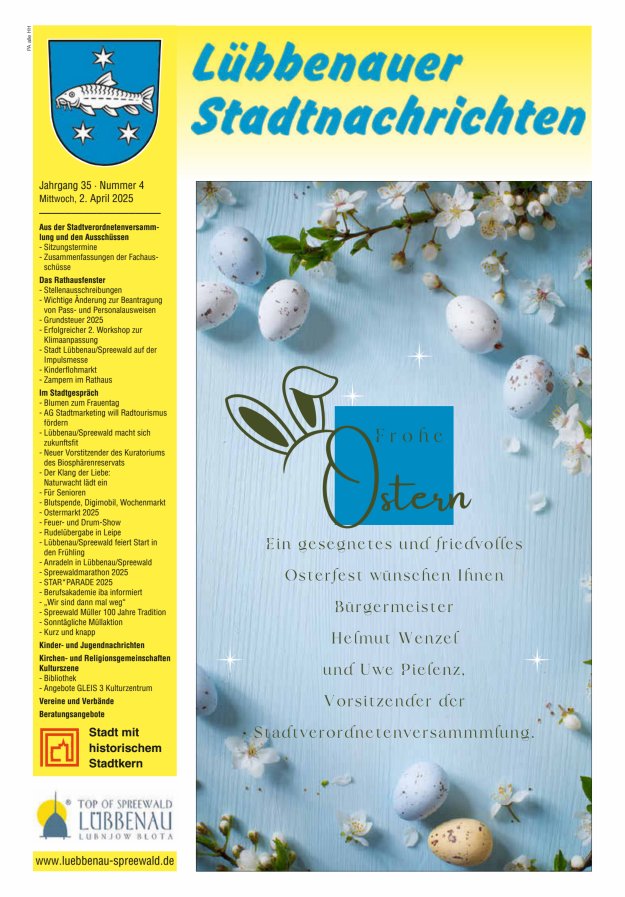 Lübbenauer Stadtnachrichten – Amtsblatt für die Stadt Lübbenau/Spreewald Titelblatt 04/2025