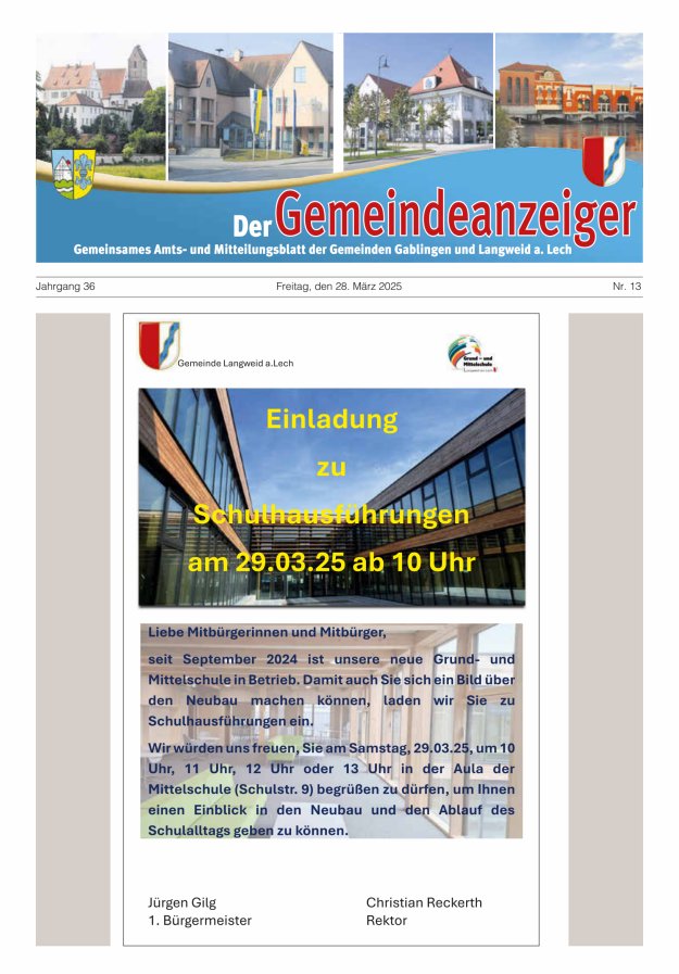 Der Gemeindeanzeiger - Gablingen Langweid Titelblatt 13/2025