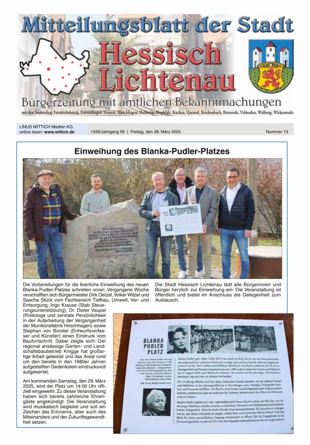 Mitteilungsblatt der Stadt Hess Lichtenau Titelblatt 13/2025