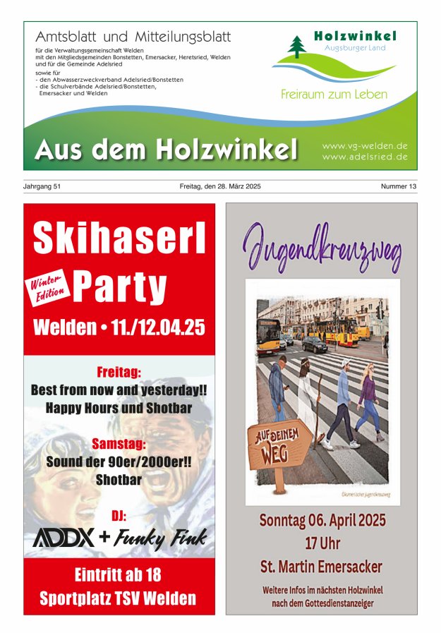 Aus dem Holzwinkel Amtsblatt u Mitteilungsblatt f VG Welden u GemAdelsried Titelblatt 13/2025