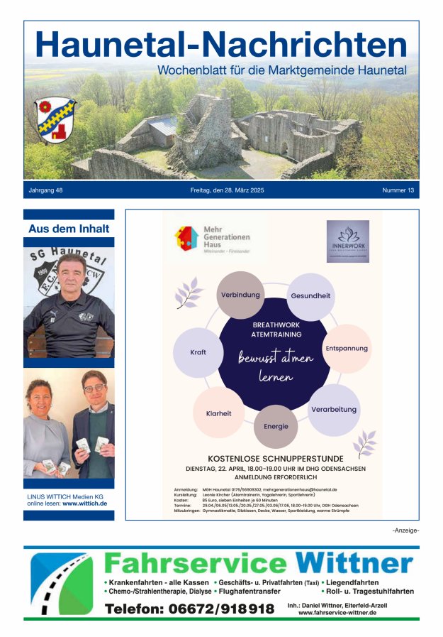 Haunetal-Nachrichten Titelblatt 13/2025