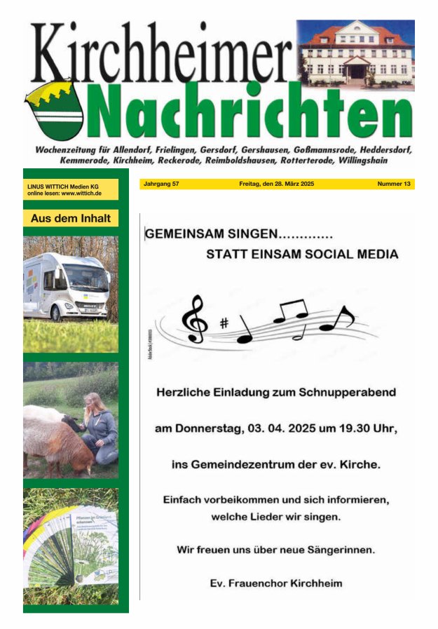 Kirchheimer Nachrichten Titelblatt 13/2025