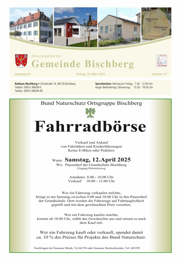 Mitteilungsblatt der Gemeinde Bischberg Titelblatt 13/2025