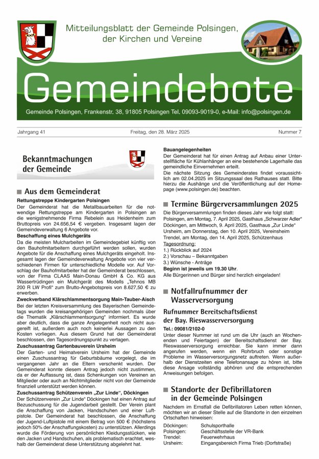 Polsingen - Der Gemeindebote Titelblatt 07/2025