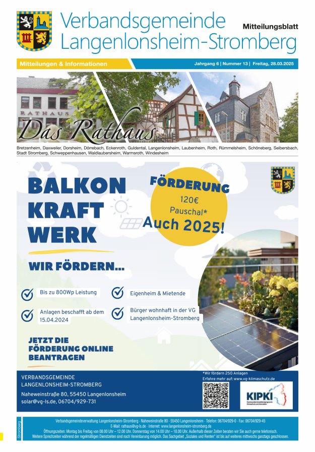 Das Rathaus - MTB d VG Langenlonsheim-Stromberg  Titelblatt 13/2025