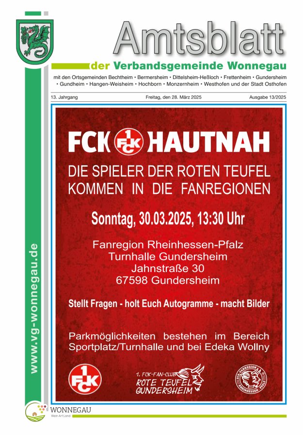 Amtsblatt VG Wonnegau Titelblatt 13/2025
