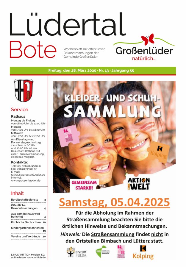 Wochenblatt mit öffentlichen Bekanntmachungen der Gemeinde Großenlüder Titelblatt 13/2025