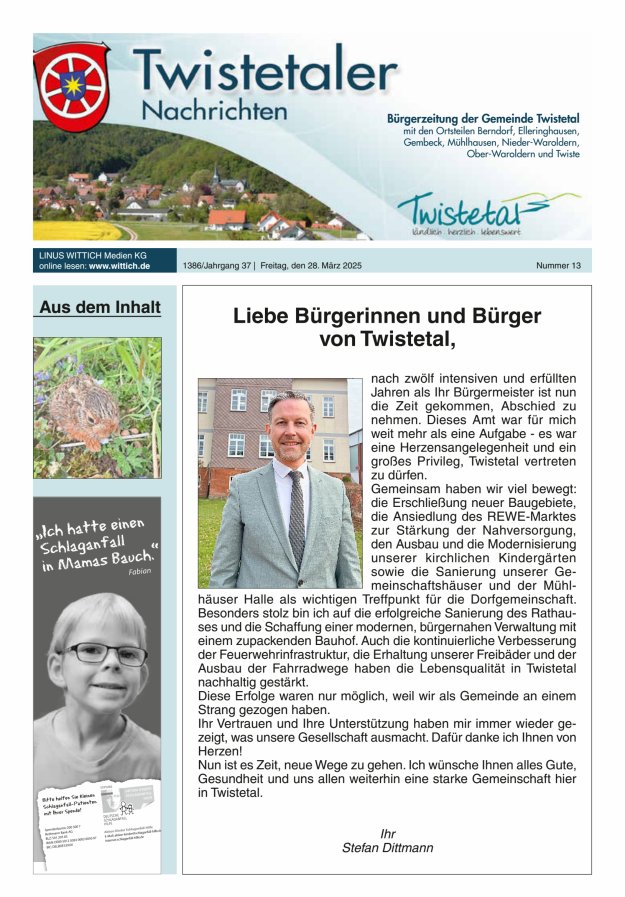 Twistetaler Nachrichten Titelblatt 13/2025