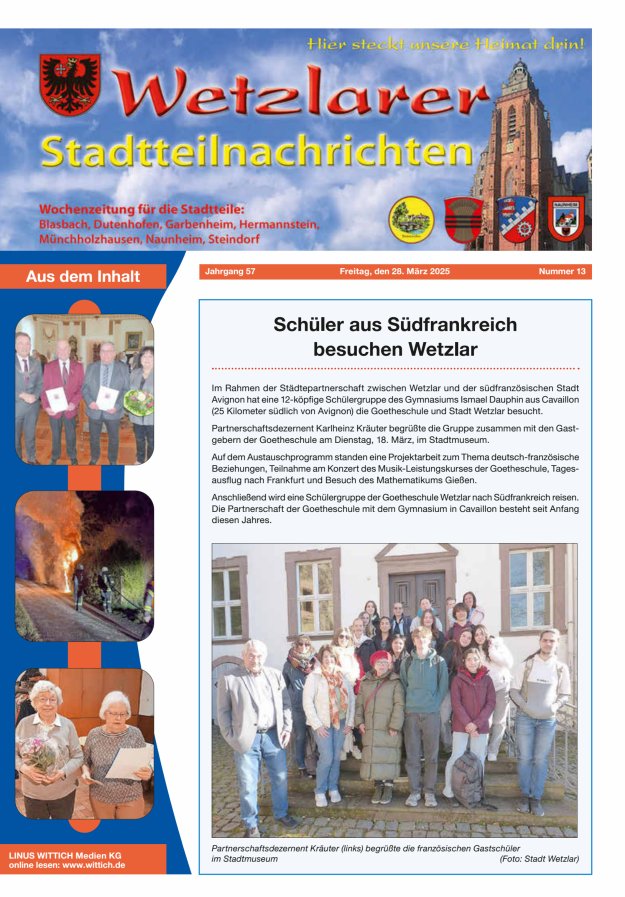 Wetzlarer Stadtteilnachrichten Titelblatt 13/2025