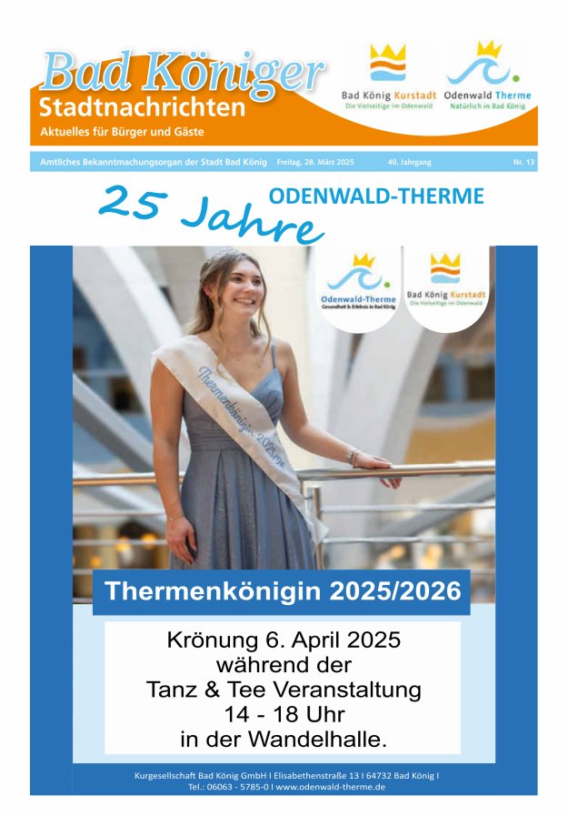 Bad Königer Stadtnachrichten und Badeblatt Titelblatt 13/2025