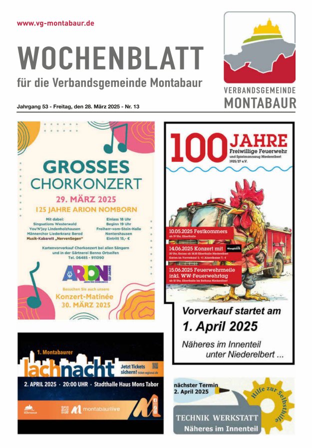 Wochenblatt der Verbandsgemeinde Montabaur Titelblatt 13/2025