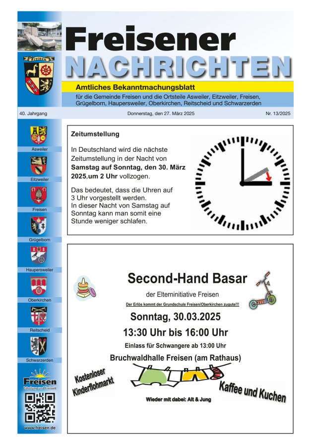 Freisener Nachrichten Titelblatt 13/2025