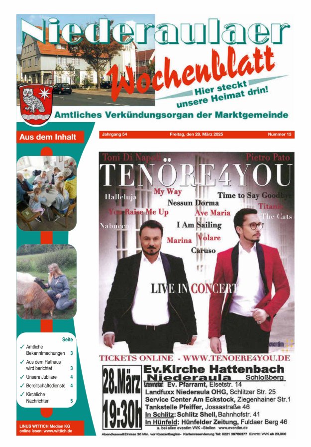 Niederaulaer Wochenblatt Titelblatt 13/2025